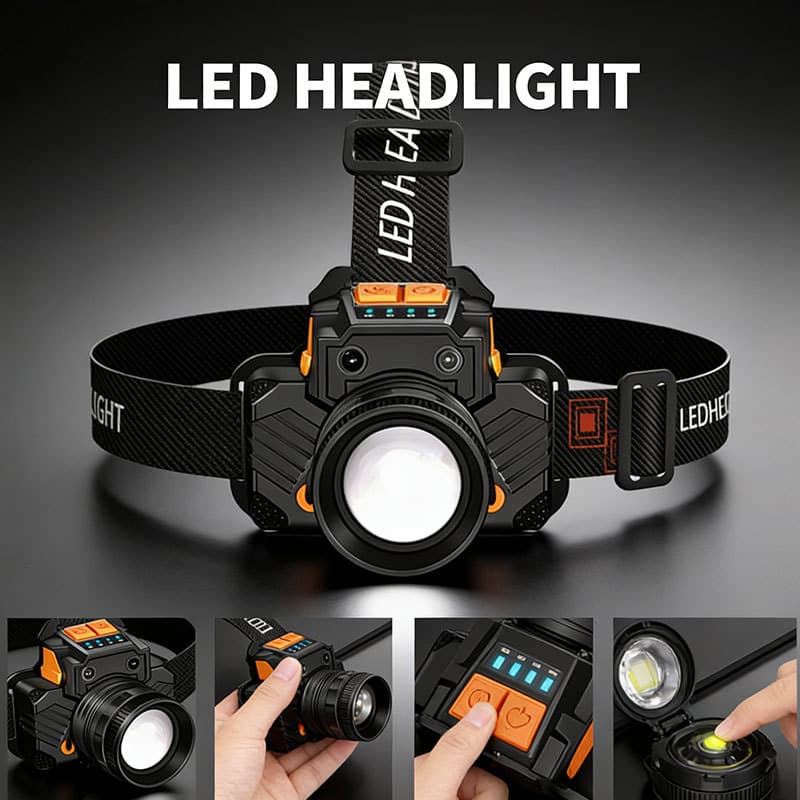 Lanterna de cabeça LED profissional recarregável, prova d'água - Ideal para camping e trilhas