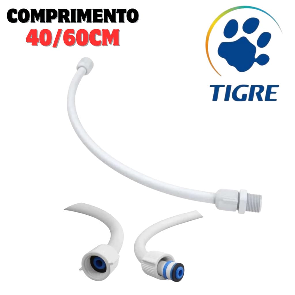 Engate Rabicho Mangueira Flexível Tigre de Plástico Branco 1/2 X 40CM ou 60CM
