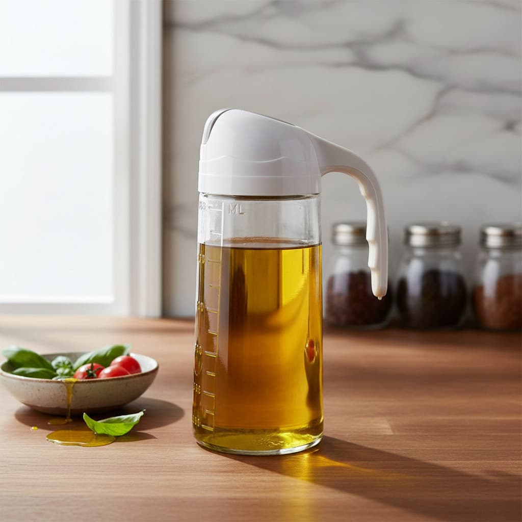 Porta Azeite e Vinagre Vidro 630ml Grande Bico Dosador Antigota Tampa Abre Fechao Cozinha Luxo Organizador Óleo