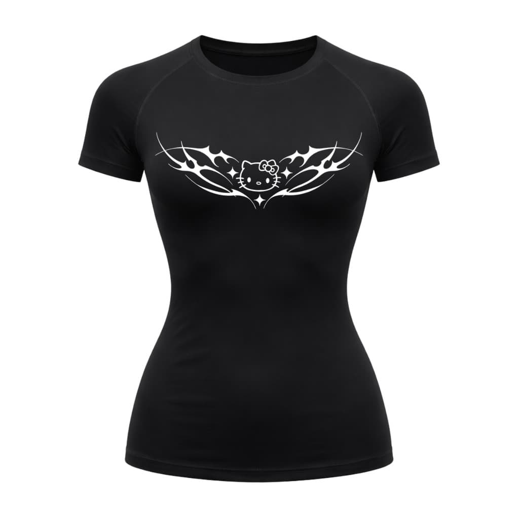 Camiseta Compressão Uv Manga Curta Cyber Tribal Angel Hello Kitty Rash Guard