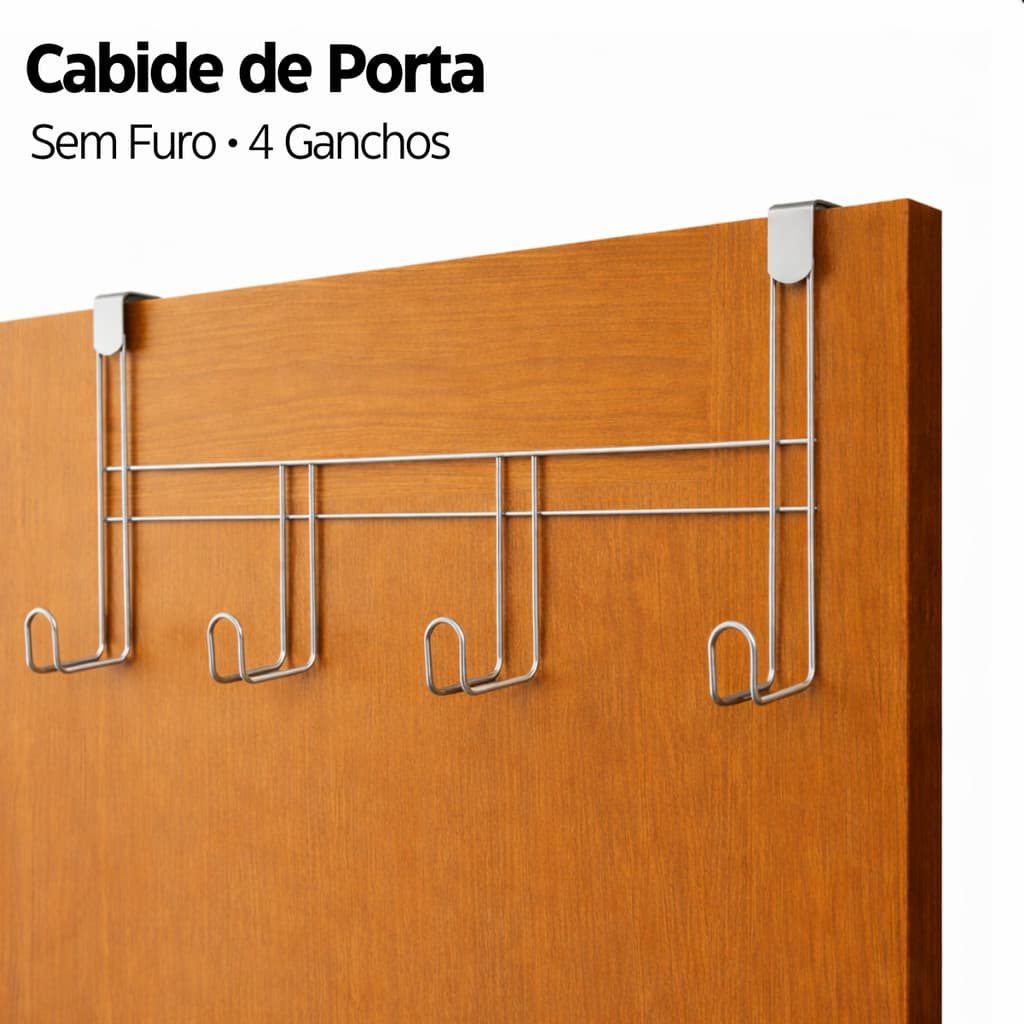 Cabide de Porta 4 Ganchos Suporte Encaixe Sem Furo Para Pendurar Toalhas Roupas Organizador