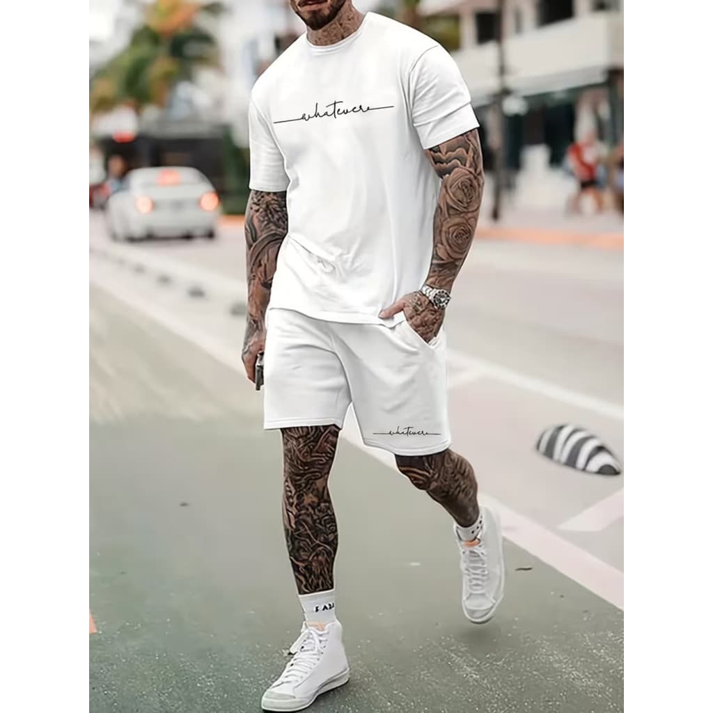 Conjunto Streetwear Whatever Camiseta Branca 100% Algodão + Short Mauricinho Branco Tactel
