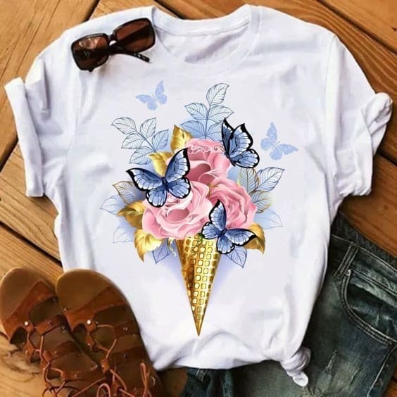T-shirt feminina basica estampada do P ao GG algodao leve camiseta borboletas butterfly