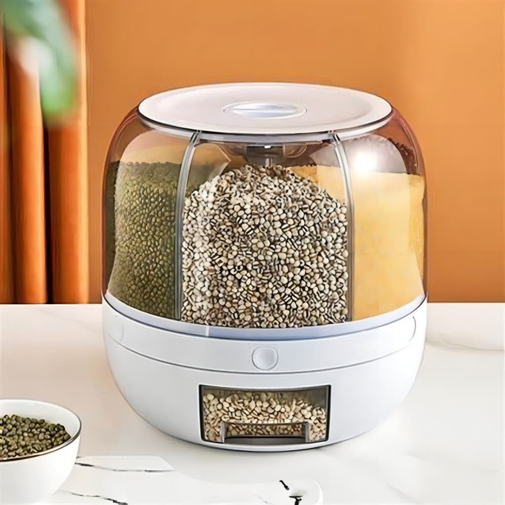 Dispenser de Alimentos Giratório 6 Divisões Compartimentos 6 Em 1 Distribuidor Grande Cererais Grãos