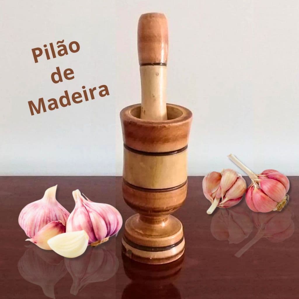 Pilão da Madeira Socador Amassador de Alho e Temperos