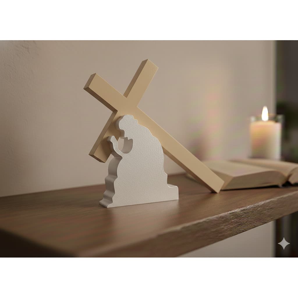 Suporte Para Terço Escultura Religiosa Jesus Cristo Na Cruz Enfeite De Mesa Altar Católico (Luxo)