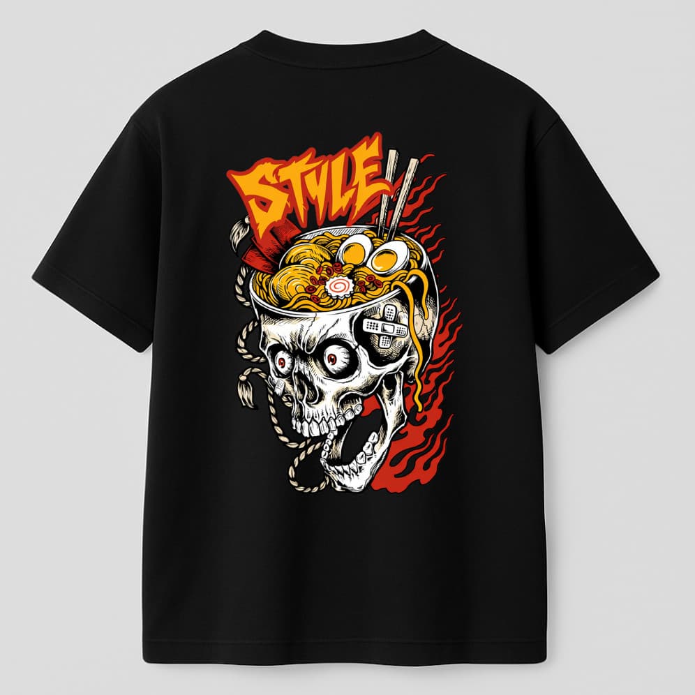 Camisa Camiseta Oversized Skull Ramen Unissex 100% Algodão Streetwear Academia GYM ID179