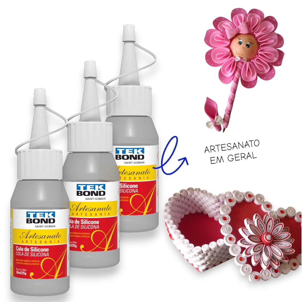 Cola 30 ml Tekbond Silicone Líquida  Fria Transparente Ideal Para Artesanato em EVA Papel Tecido e Decoração