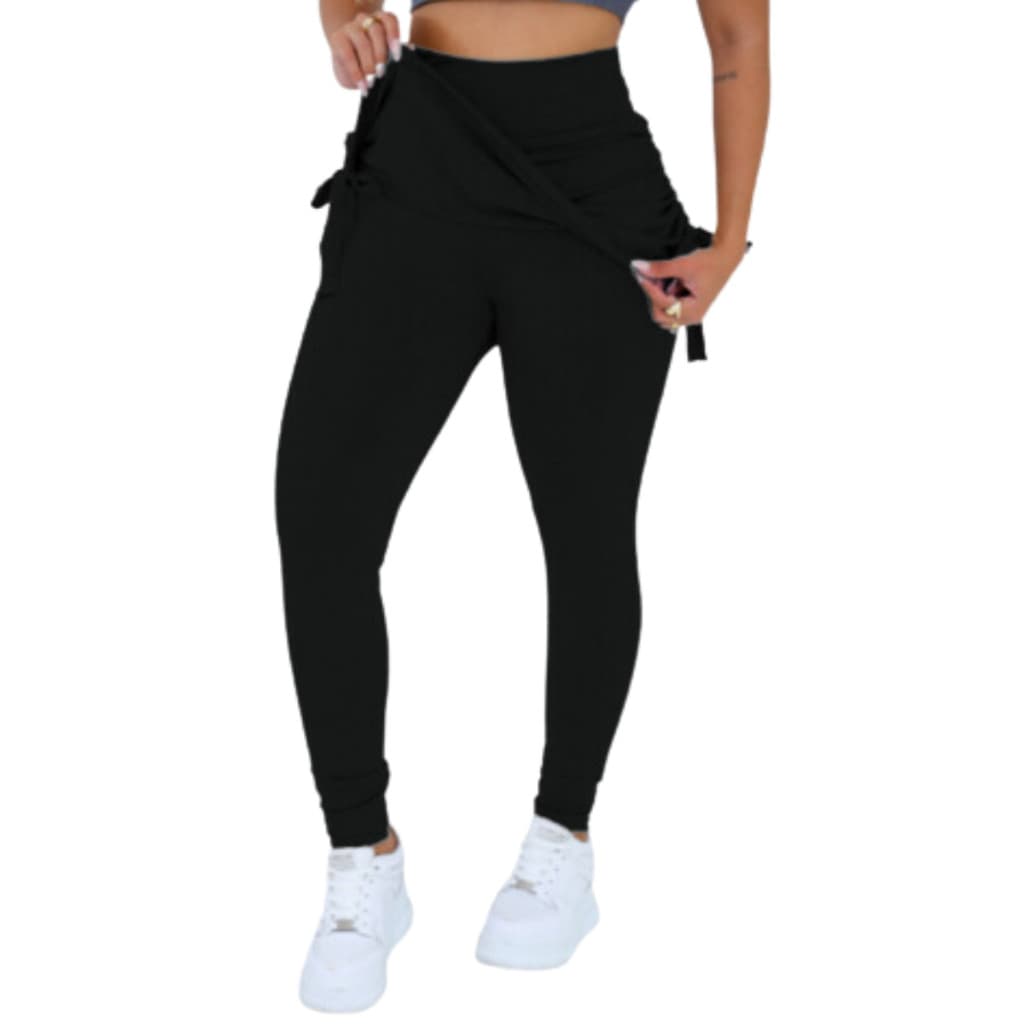 Calça Legging Preta Suplex Cintura Alta com Saia Cobre bumbum Academia Feminina