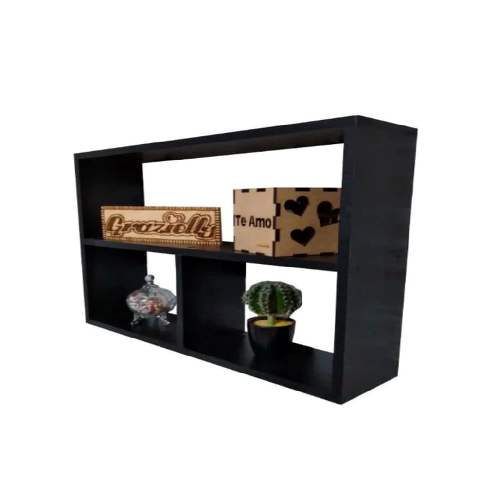 Nicho Retangular Preto com prateleira divisória para decoração em geral 60x30x15