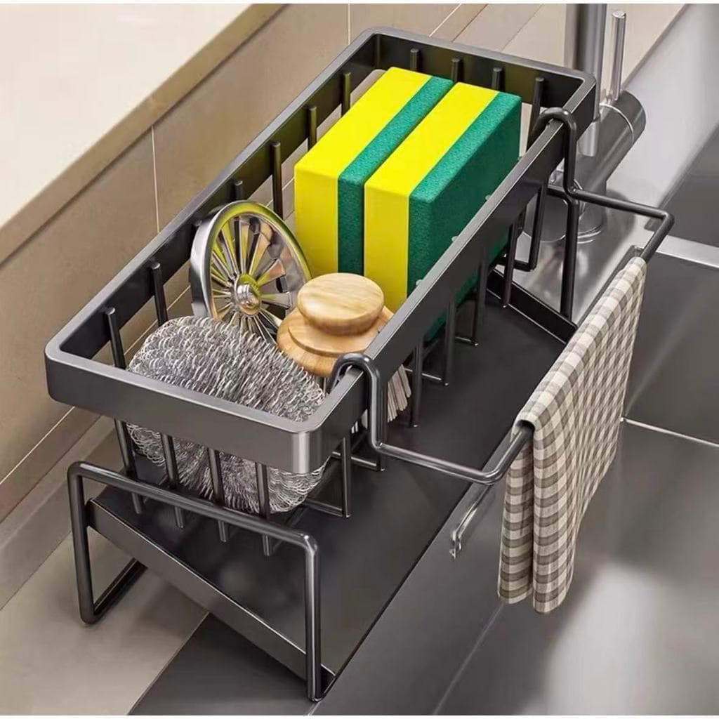 Porta Esponja para Pia | Suporte Bucha + Detergente Aço Carbono | Organizador Cozinha Banheiro