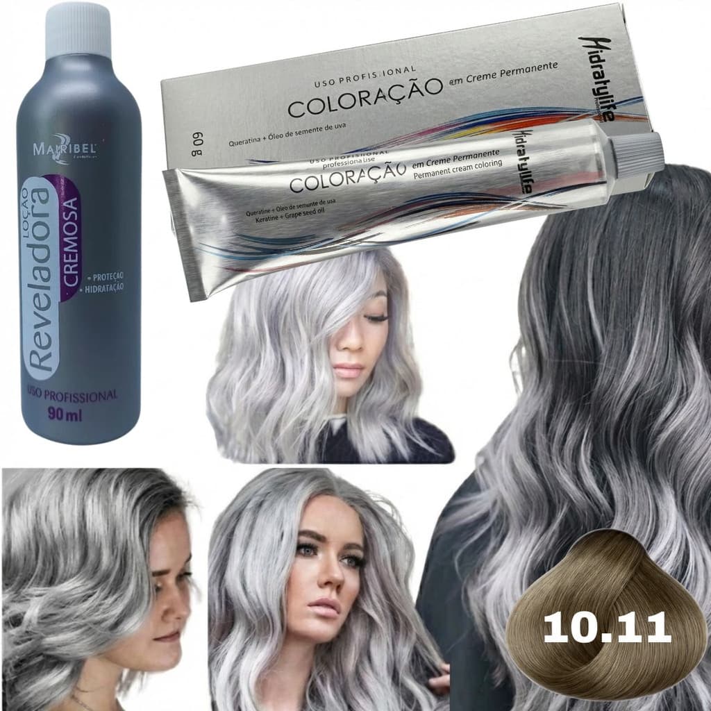 Tinta de Cabelo Cinza 10.11 + Ox 20v 90ml | Transforme Seu Visual em Cinza Sofisticado Envio Rápido