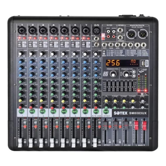 Mesa De Som Sotex Sm0803ux 8 Canais Bivolt 256 Multiefeitos Digitais