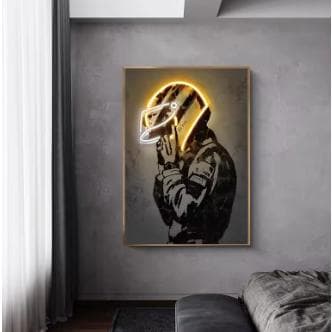 Quadro decorativo para sala de estar decoração de casa capacete de corrido da f1 neon 02