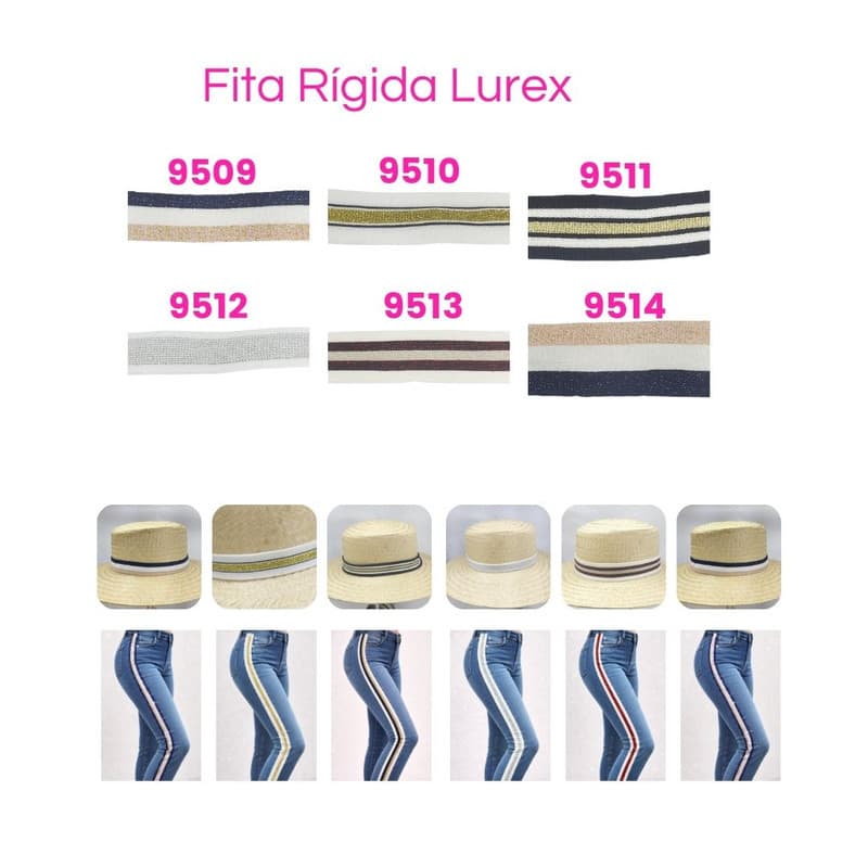 Fita Rígida Lurex Cadarço Brilho Listrada Calça Bermuda Customização Dourado Prata Vermelha Marinho Chapéu Fita4