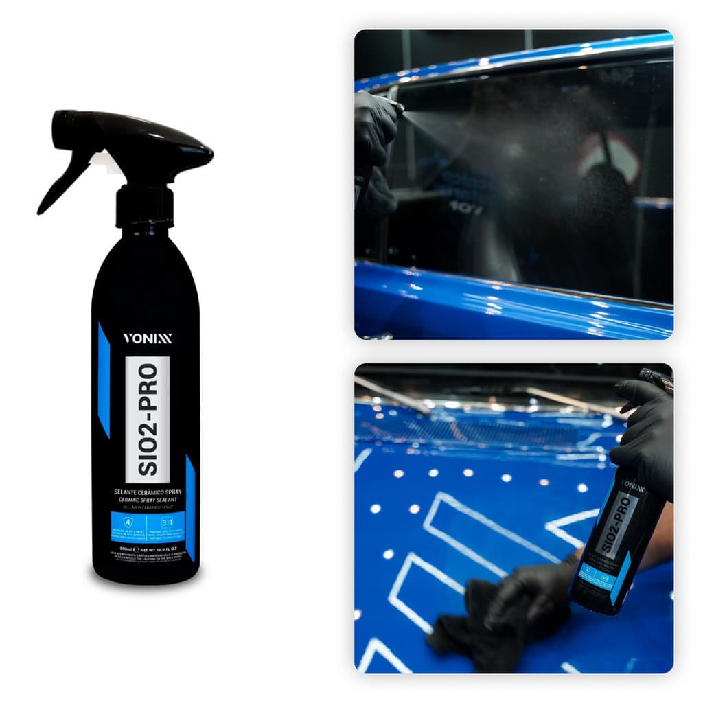 SIO2 Pro 500ml Vonixx Selante Cerâmico Spray Diminui Risco Manutenção P/ Vitrificadores Automotiva