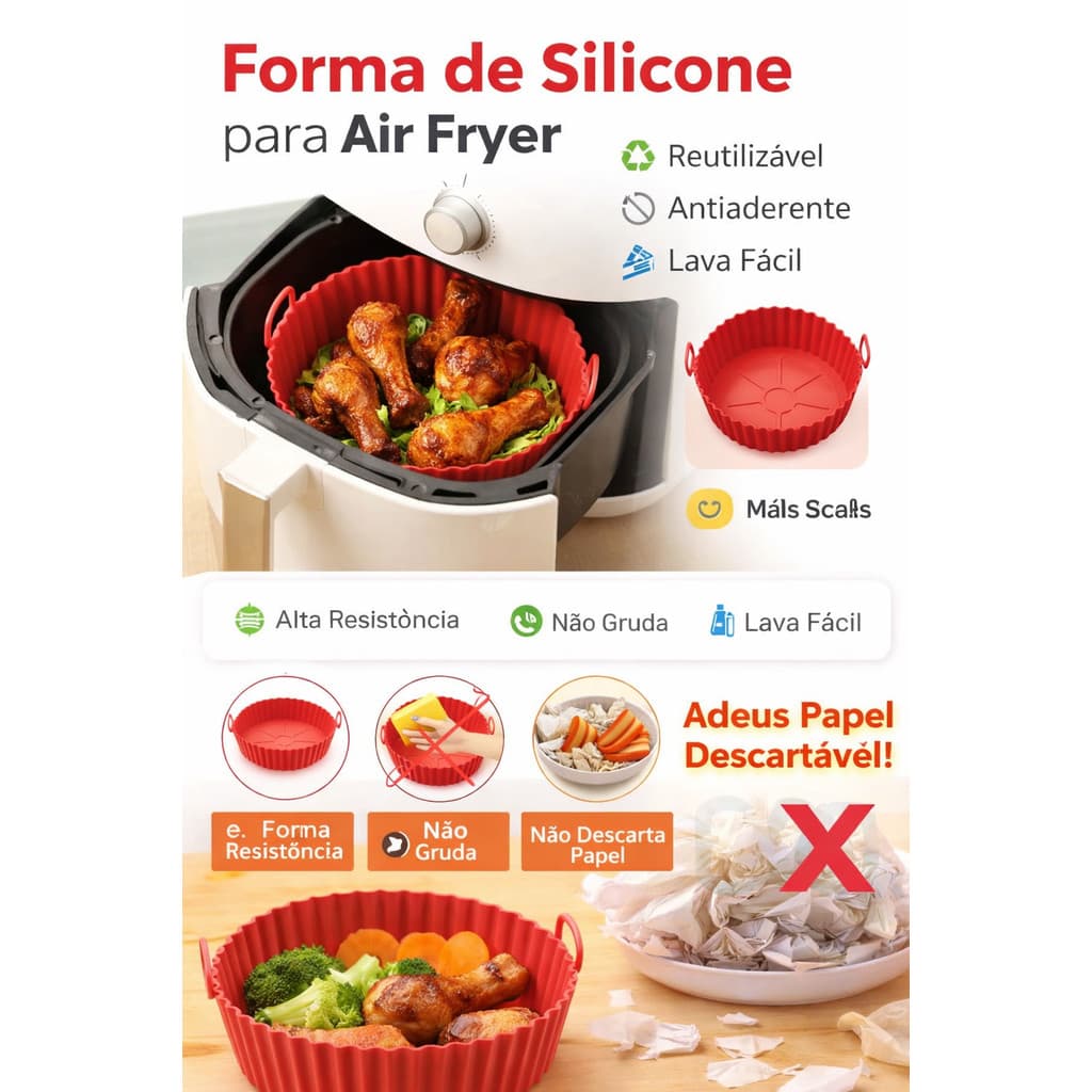 Kit com 60 Formas de Silicone Antiaderente para Air Fryer – Tamanhos Variados Limpeza Fácil