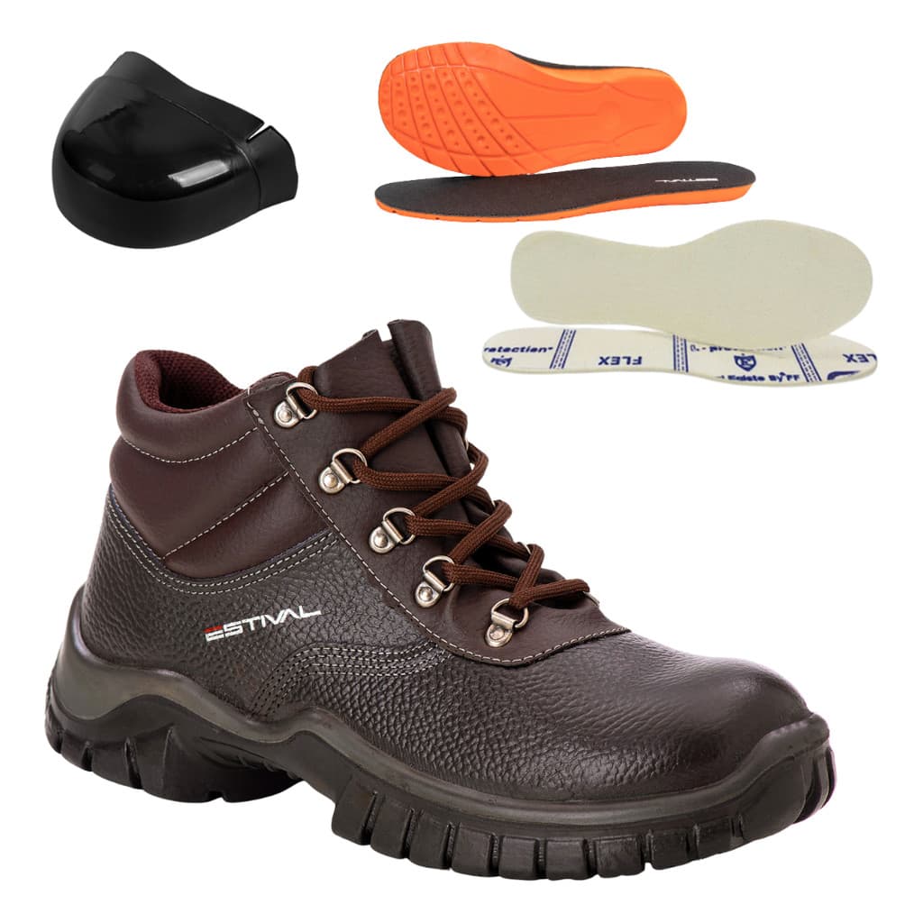 Bota de Segurança Estival Couro Palmilha Antiperfuro E Composite - Cor: Café - Ca 52072