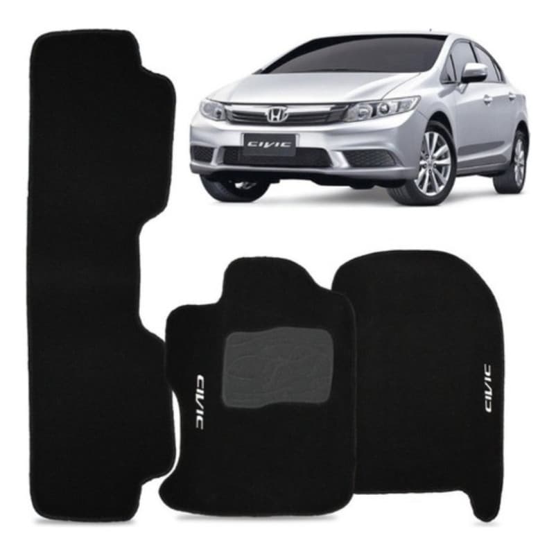 Tapete Honda New Civic 3 Peças Em Carpete Preto