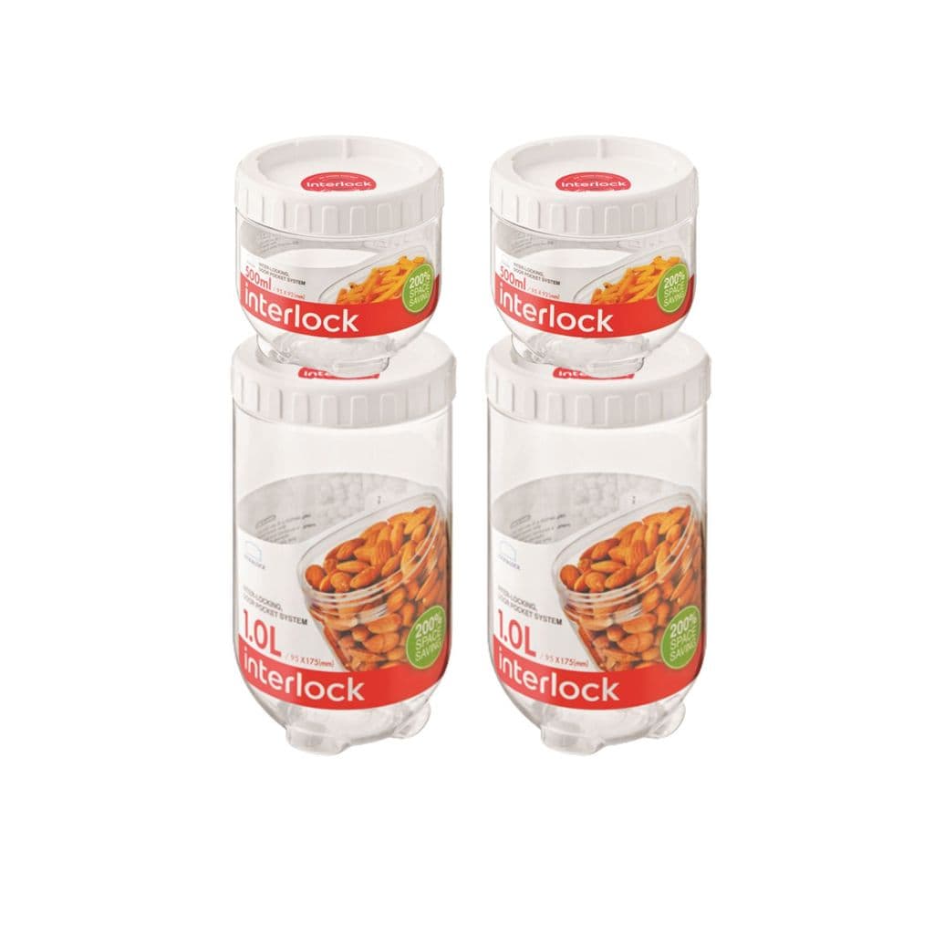 Kit de 4 Potes Plásticos Tampa Empilhável Interlock Lock & Lock