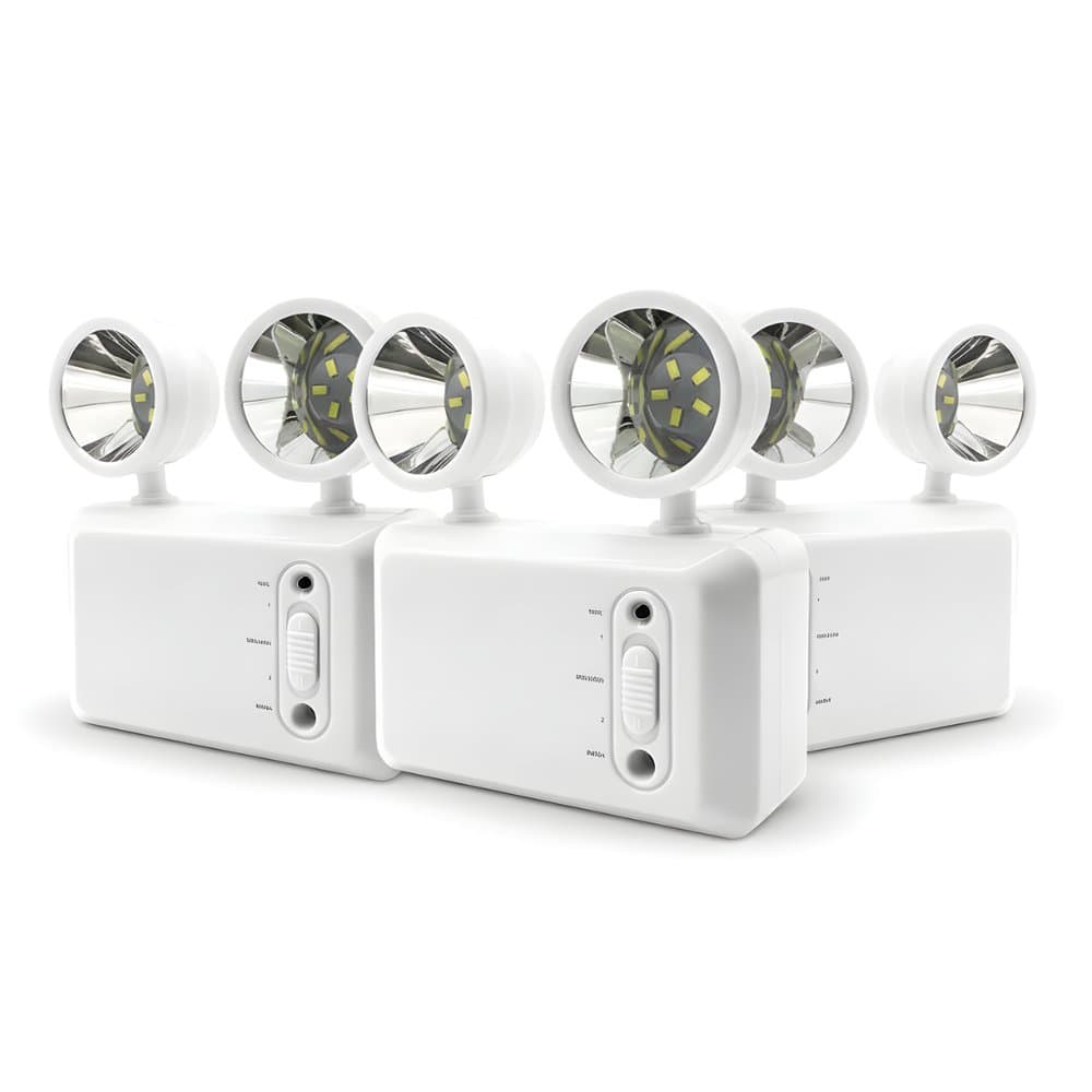 Kit 3 Luminárias de Emergência Bloco Autônomo 2 Faróis Ajustável 3W 6500K Bivolt 110/220V