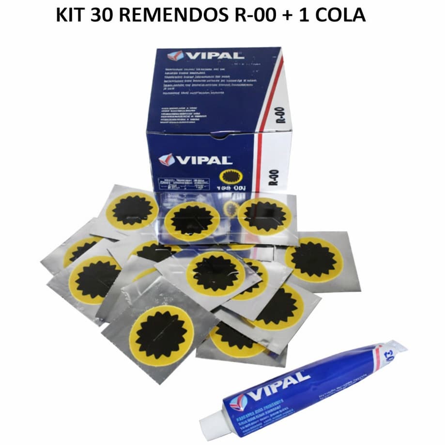 Kit ate 30 Remendos R-00 + Cola Vipal CB-01 | Reparo de Pneu Bicicleta e Moto ‍️