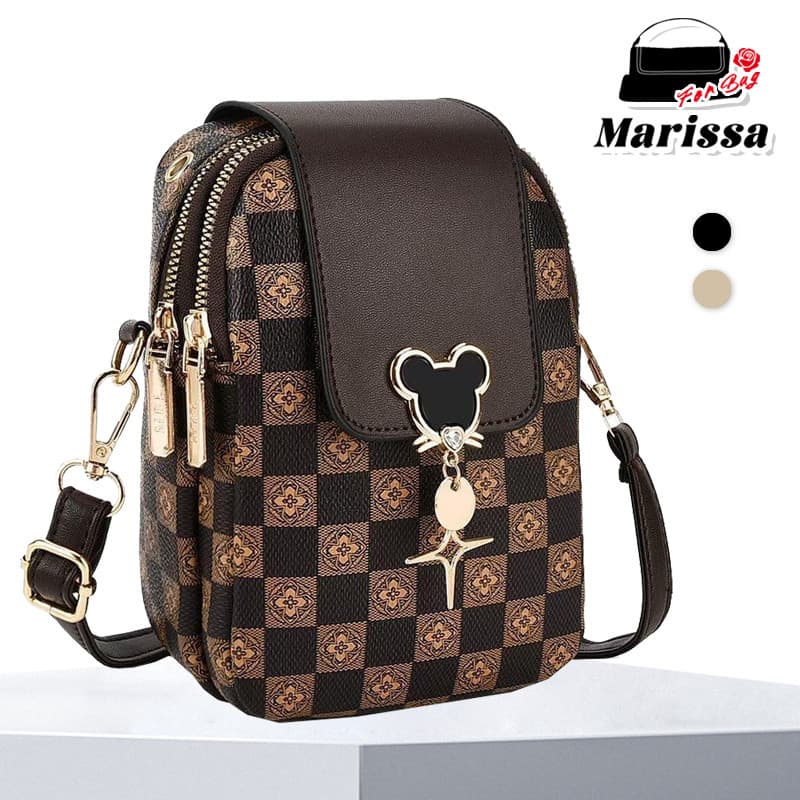 Marissa Bolsa Transversal Feminina Mini Quadriculada Shoulder Bag Diária Viagem Leve Decoração Mickey