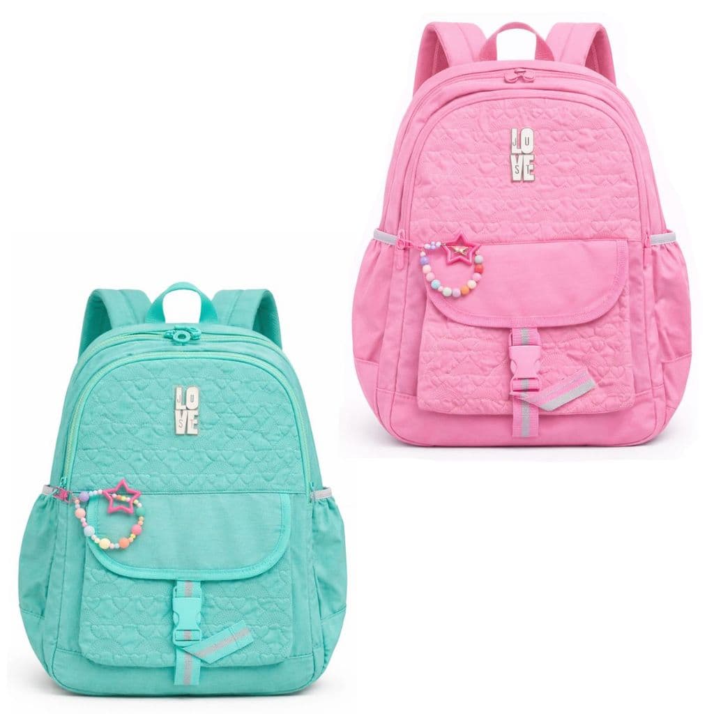 Mochila Escolar De Alças Feminino 3 Bolsos c/ Miçanga
