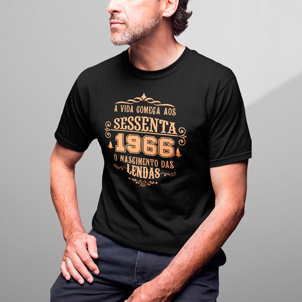 Camiseta Masculina A Vida Começa Aos 60 1966 Moda Estilo 100% Algodão Premium
