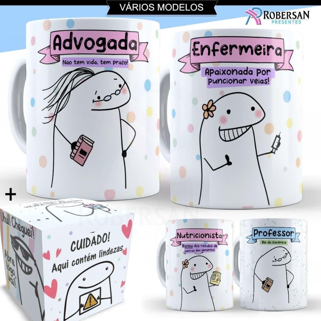 Caneca Xicara Personalizada Porcelana Profissões Flork Professora Nutrição Enfermeira Farmaceutica Médica