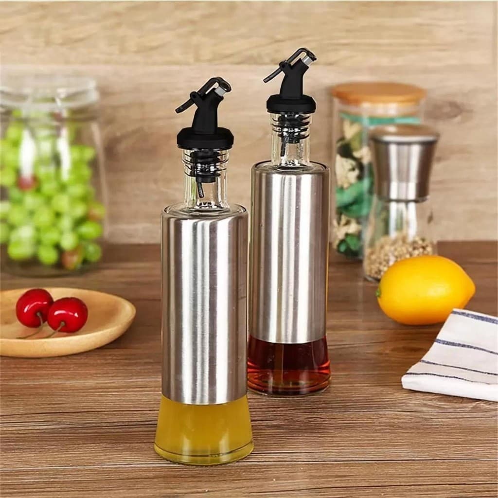 Galheteiro Aço Inox 300ml Porta Azeite Vinagre Óleo Molho Bico Dosador Tampa Vedação Temperar Salada