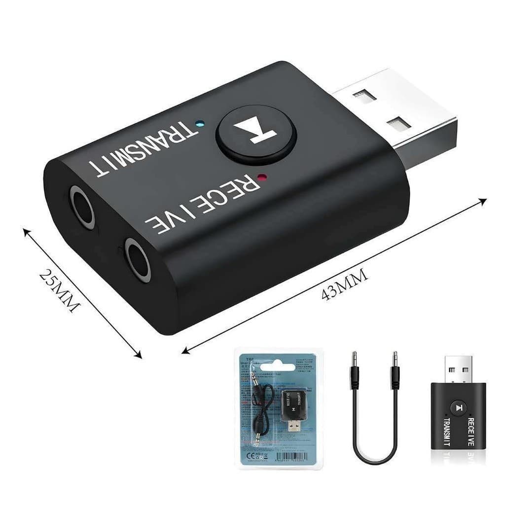 Adaptador Bluetooth USB 5.0 Transmissor Receptor Áudio P2 3.5mm PC TV Carro Sem Fio TR6