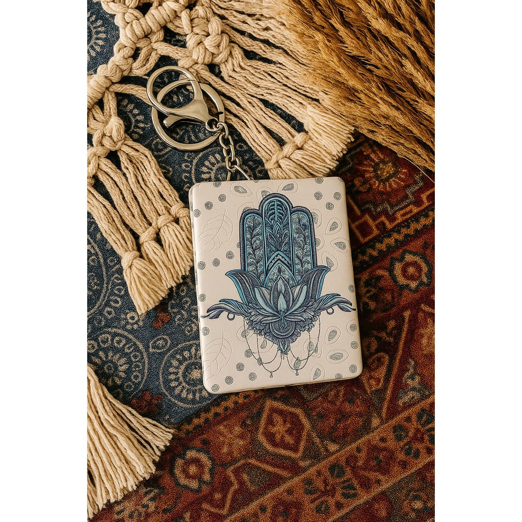 ESPELHO DE BOLSO/BOLSA RETANGULAR HAMSÁ FLORAL E SERENO