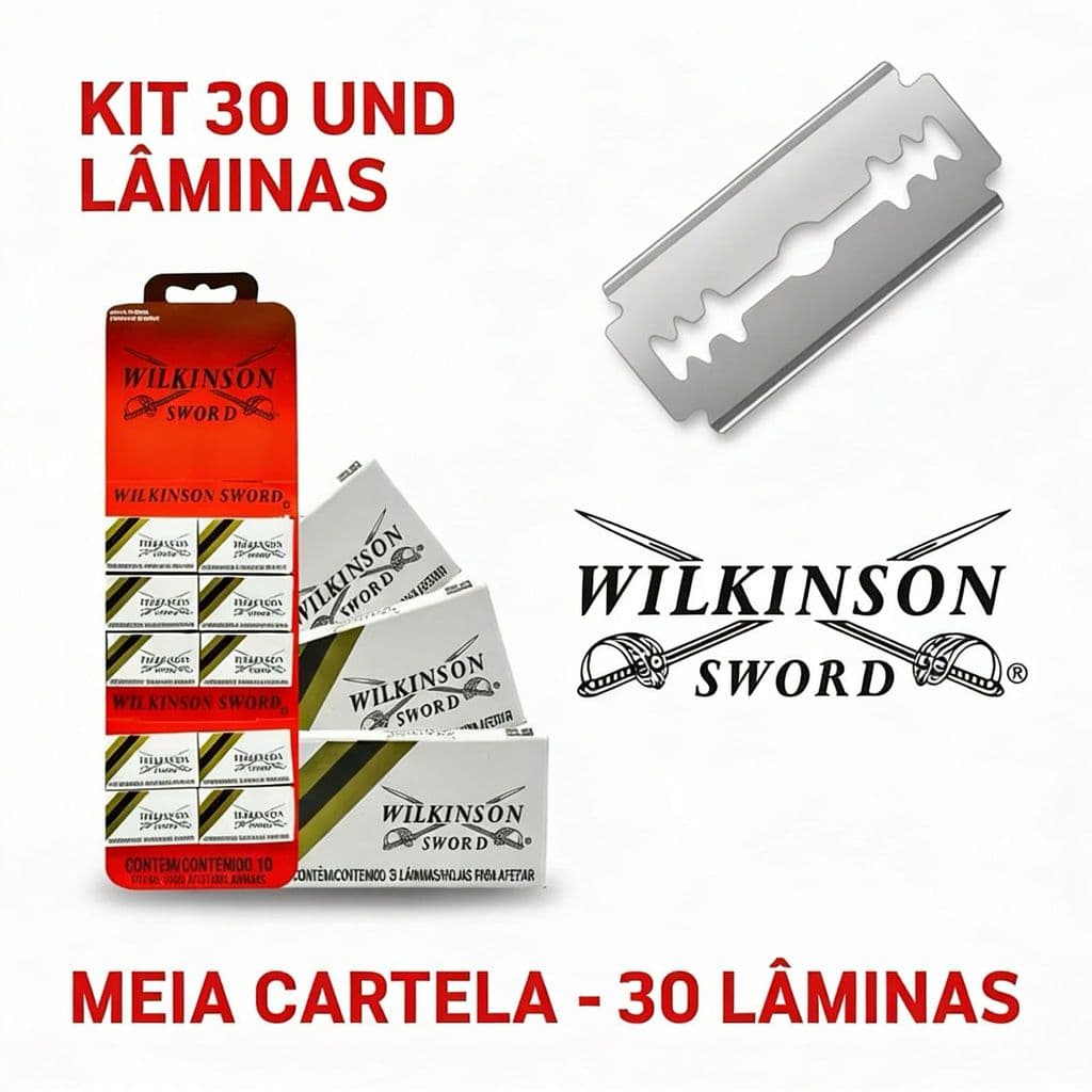 Kit com 30 Unidades Lâmina de Barbear Gilete Wilkinson Original Cartelas Barbearia