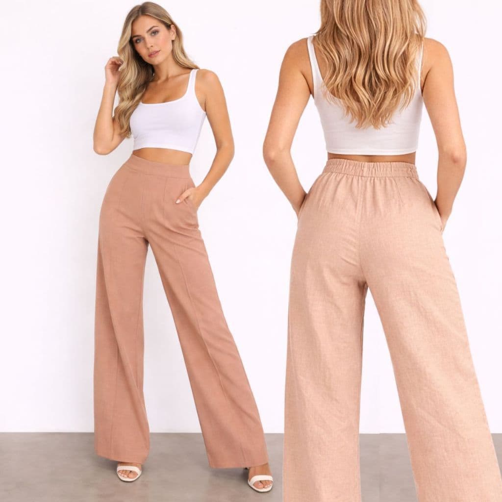 Calça Social Pantalona LINHO Duna Cintura Alta  Elegante Social, com bolso Premio