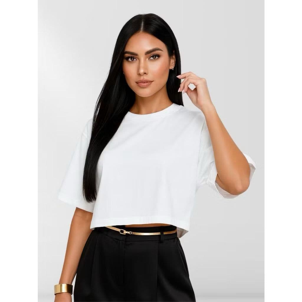Cropped Feminino Oversized Básica Lisa Camiseta Camisa Blusa