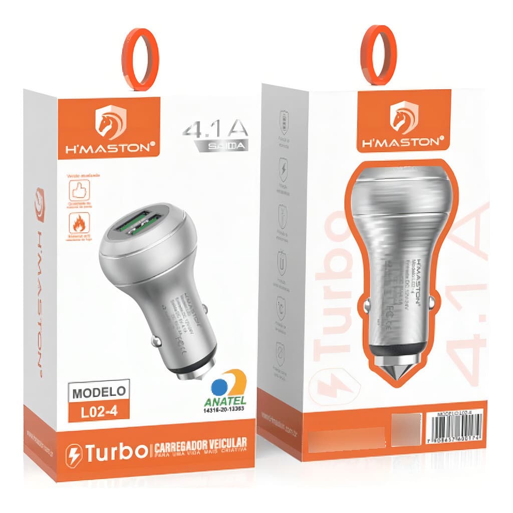 Carregador Veicular Turbo 4.1a C/ Entrada Dupla Usb 24w - Cor Variadas - Informar A Cor Escolhida.