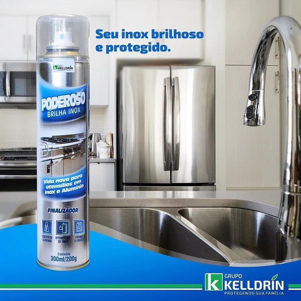 Spray Limpa e Brilha Inox, Alumínio, Fornos, Fogões, Geladeira Kelldrin 300 ml Oferta