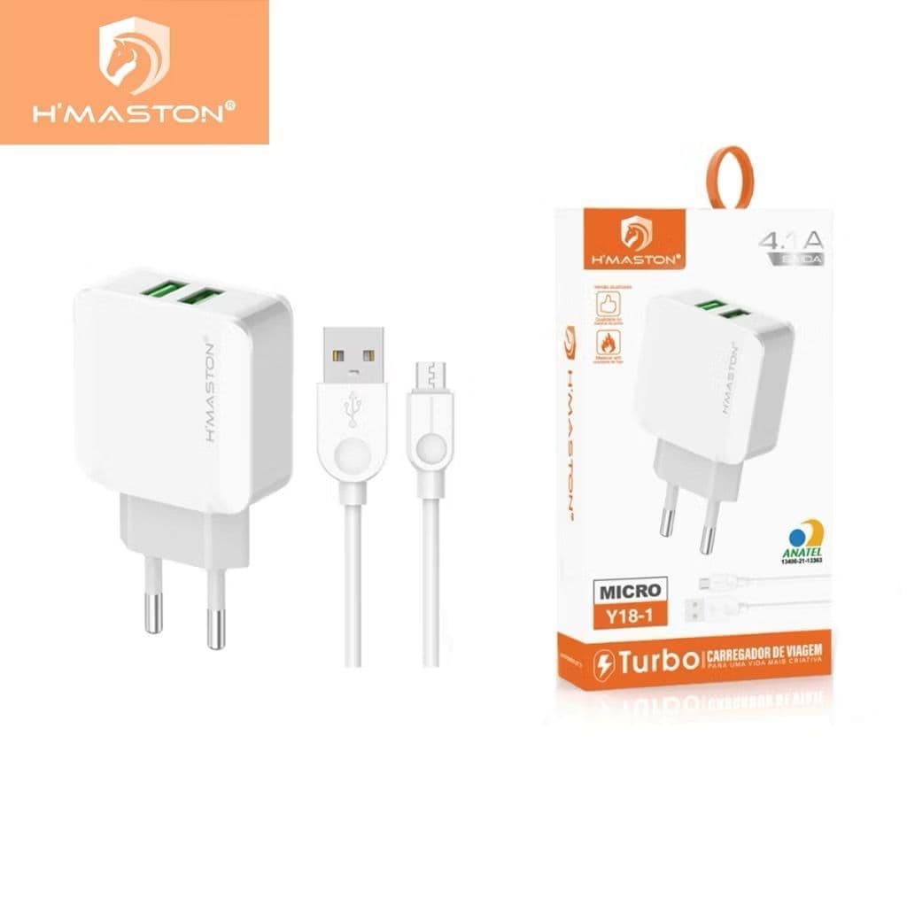 H'maston Carregador Turbo Fonte Torre Carregar Celular Portátil 2 Usb 3.1A Iphone.Tipo-C