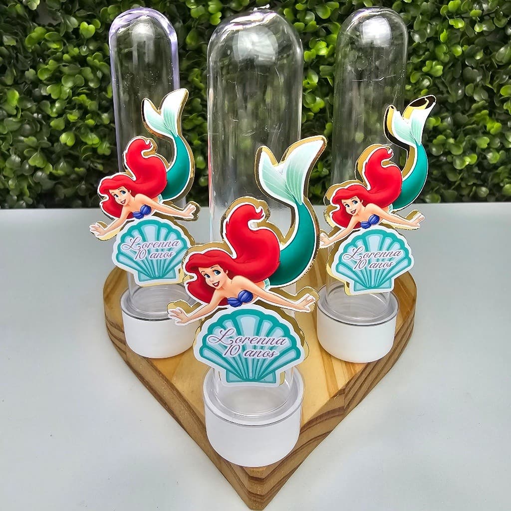 Tubete com Aplique 3D ARIEL PEQUENA SEREIA - Festa infantil - Aniversário - Lembrancinha