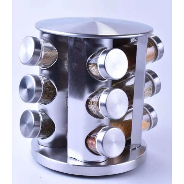 Porta Temperos Giratório Metal Inox 12 Peças de Vidro - Ruvolo