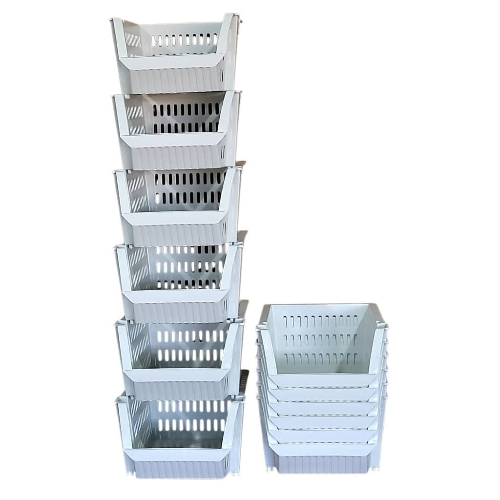 10 Cesto Caixa Bin Empilhável Branco Organizador Expositor Estoque Loja Plástico 13x25cm Produtos