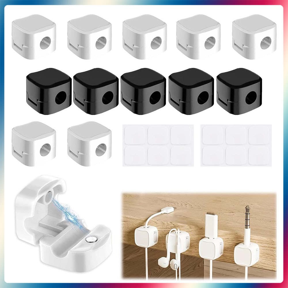 Kit 12 Suporte organizador de cabos Gerenciamento de cabos de mesa magnético dispositivo de armazenamento de cabos