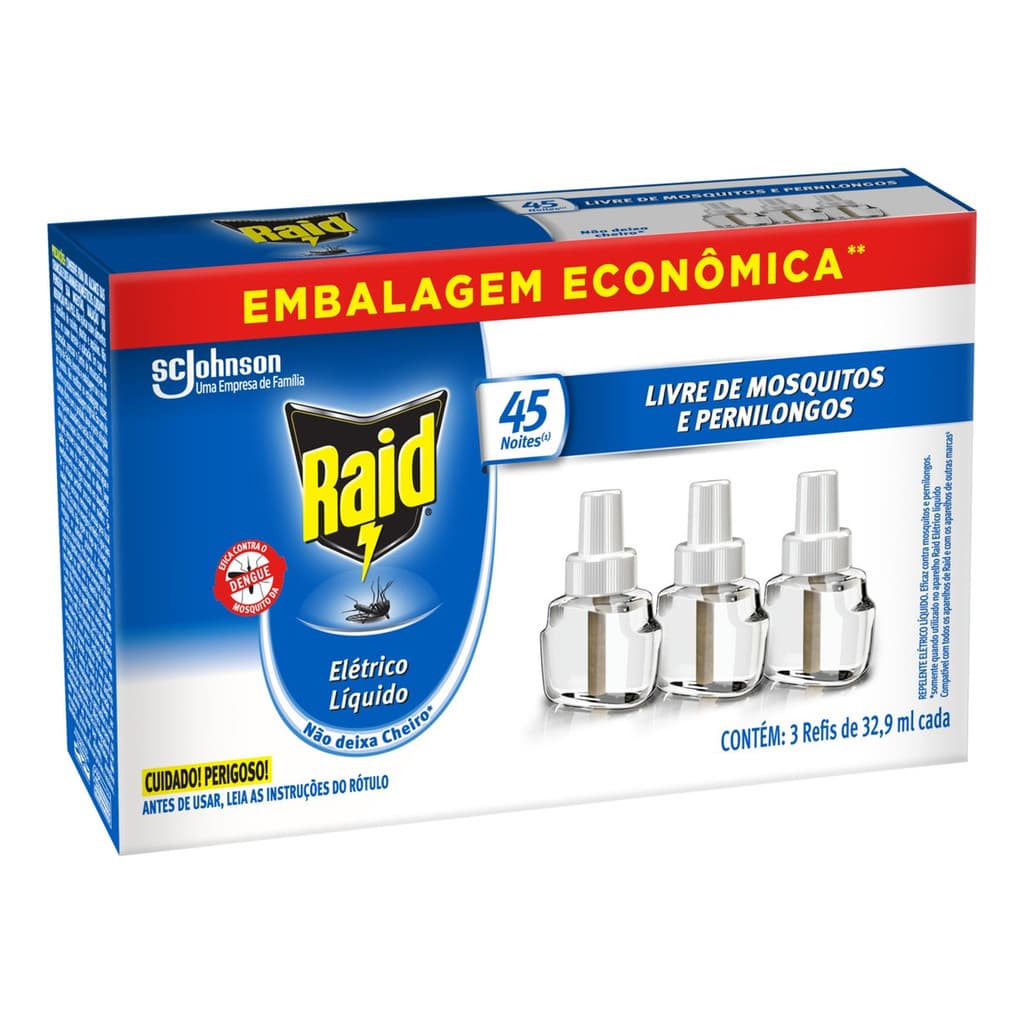 Repelente Elétrico Líquido Raid 45 Noites Refil 3un Gamer