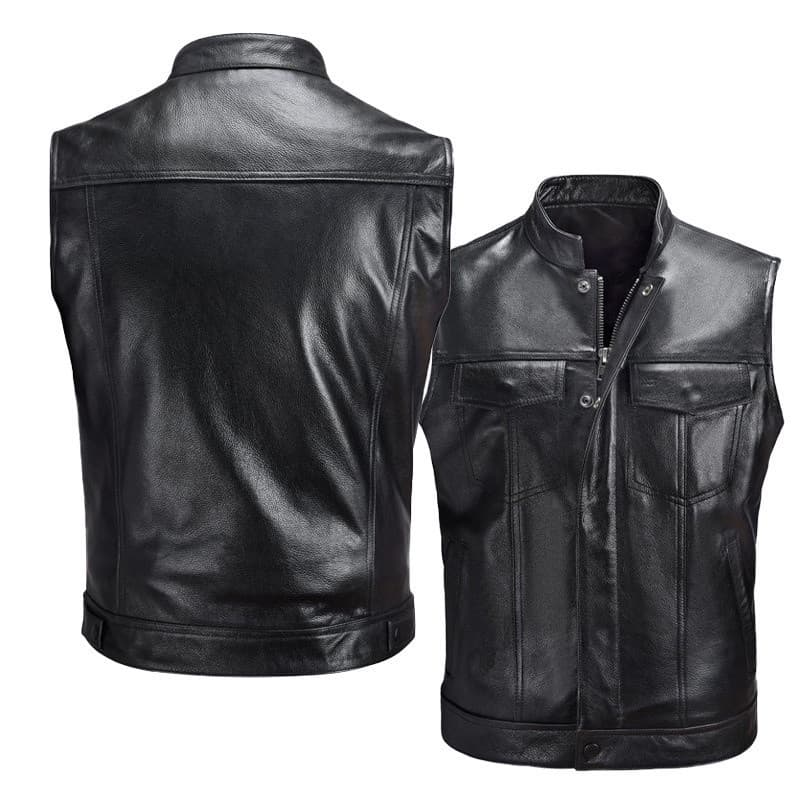 Colete de couro para motocicleta, estilo locomotiva, com excelente zíper e botão, para lazer, modelo I5LK