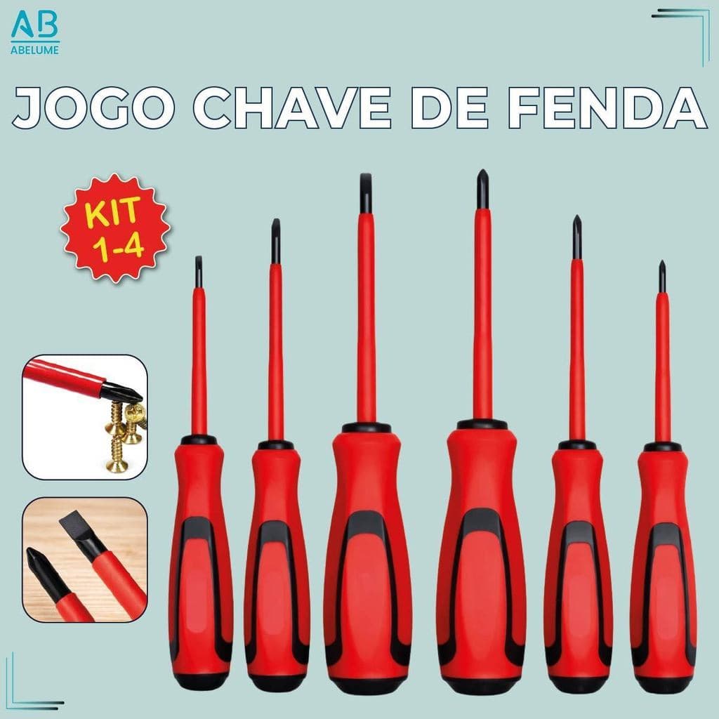 Jogo de Chaves de Fenda Philips Isoladas 6 Peças com Imã Cabo Emborrachado e Ponta Magnética