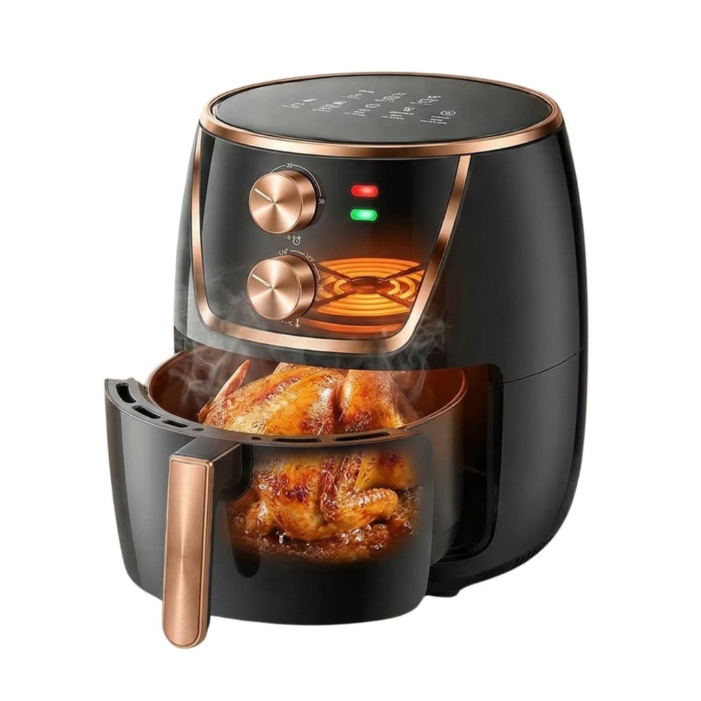 Fritadeira Air Fryer Antiaderente Preta 6.5L Espaçosa Material Inox 1700W Aquecimento até 200° Completo