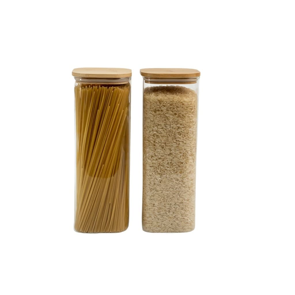 Kit de Pote Hermético de Vidro Quadrado com Tampa de Bambu 2 Peças - Oikos