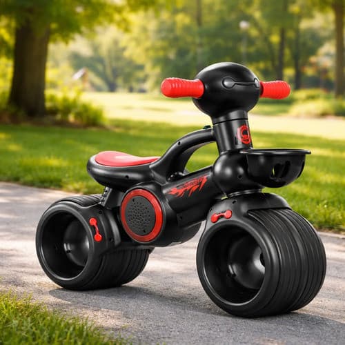 Bicicleta Balance Infantil Preta com Som e Luz Rodas Largas Assento Anatômico a partir de 2 Anos