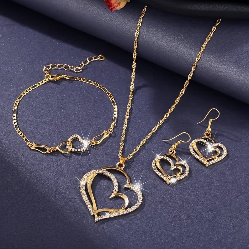 Conjunto De Jóias Femininas 4 Peças - Brincos, Colar e Pulseira - Luxo Presente Perfeito